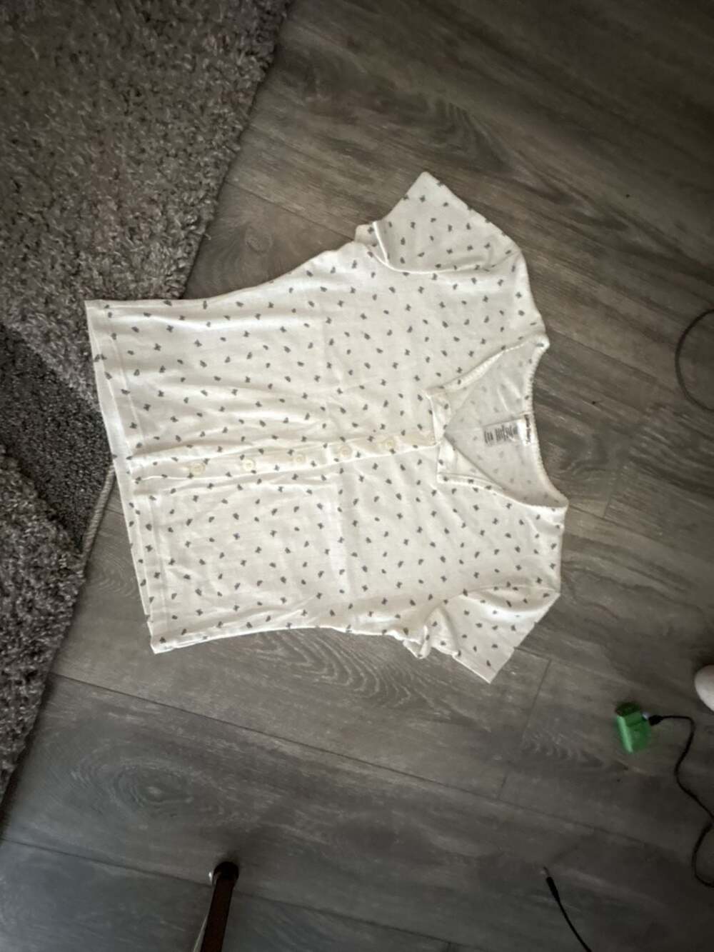 Little Daisy Women's Short Sleeve Pointelle Henley T-Shirt with Butterfly Print